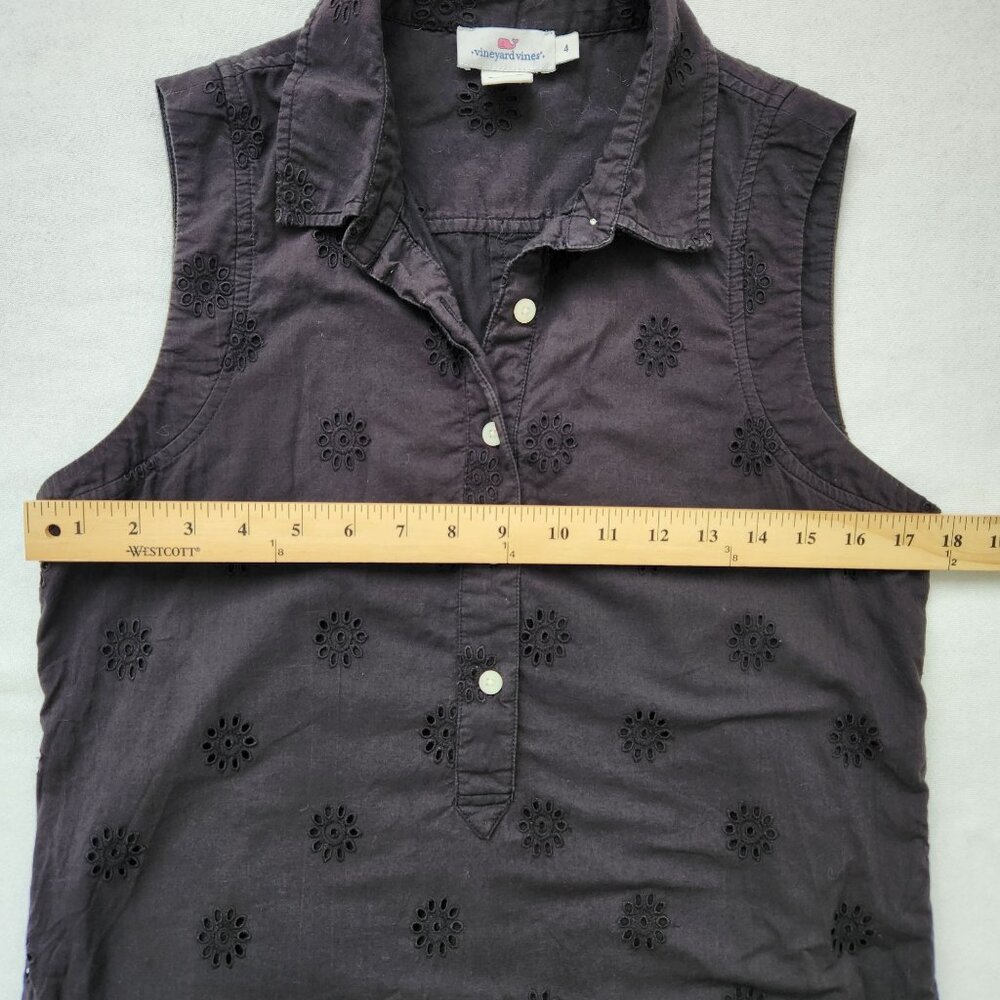Vineyard Vines Black Sleeveless Eyelet Cotton Shirt Dress Feminine Preppy Cute - Picture 9 of 11